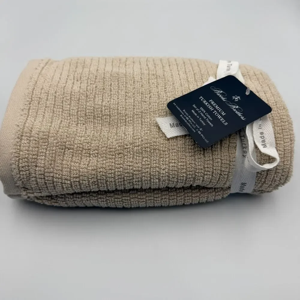 Brooks Brothers Premium Turkish Cotton Hand Towels Set of 2 Tan Beige NWT